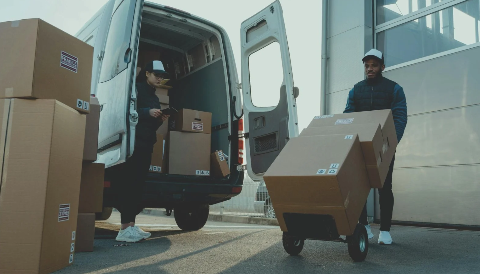 3STONE Logistics couriers loading parcels into a delivery van